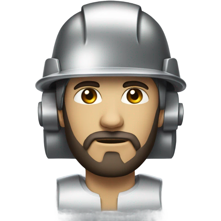 half cyborg face half human with short straight, dark hair, hardhat, and a neatly trimmed beard emoji