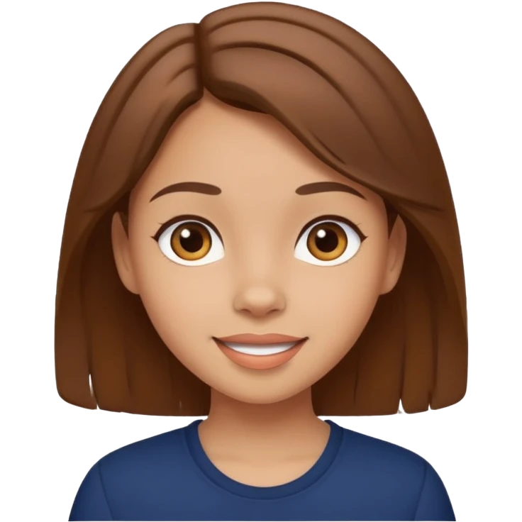 light skin girl with brown hair wearing a navy top, cheerful expression emoji