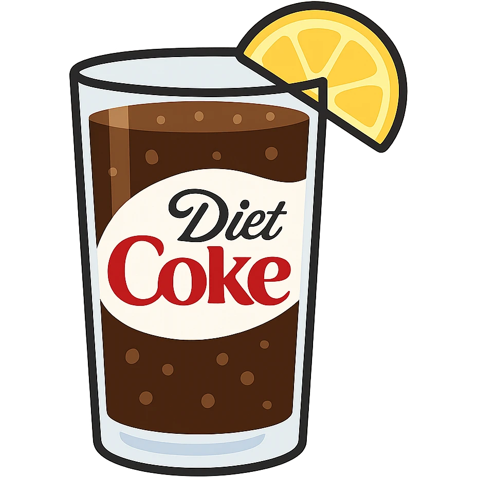 flat toon glass diet coke with a wedge of lemon emoji