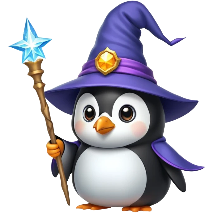 penguin wizard with magic wand and wizard hat emoji