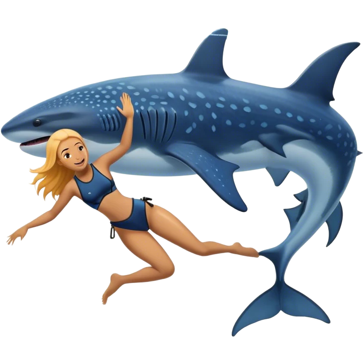 A female diver dancing with a whale shark emoji