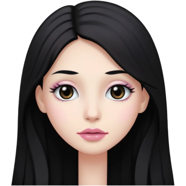 long hair black normal hair with black eyes, and white skin, white pinkish lip  emoji