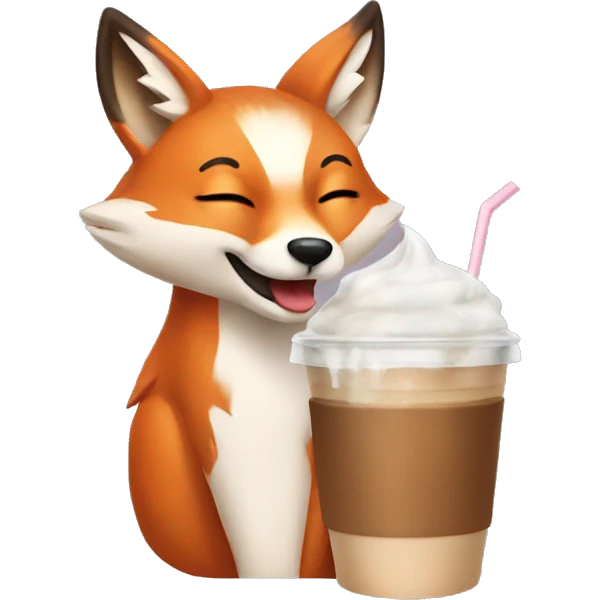 Cute fox drinking an iced latte emoji