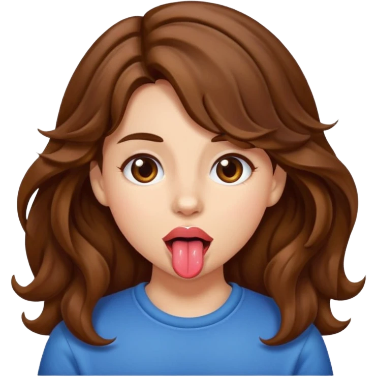 chica con pelo café ondulado sacando la lengua  emoji