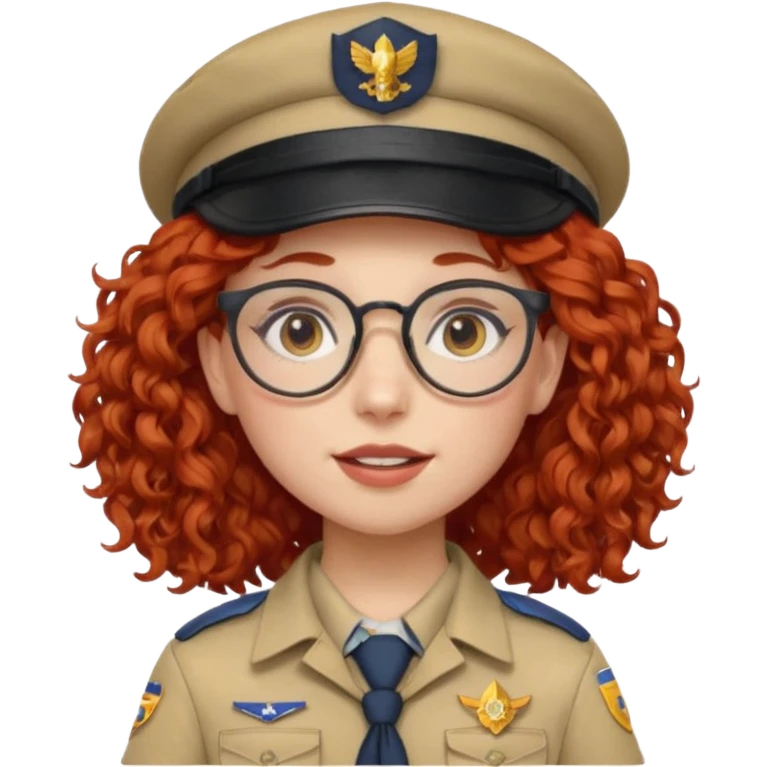 scout girl with red curly hair and uniform and hat and glassess emoji