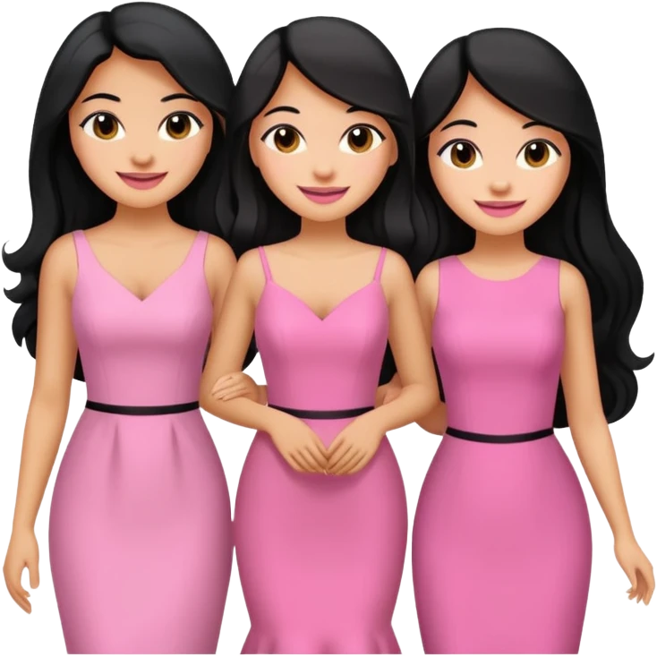 3 besties with professional glammed up looks wearing pink, medium skin tone smiling big with black long hair  emoji