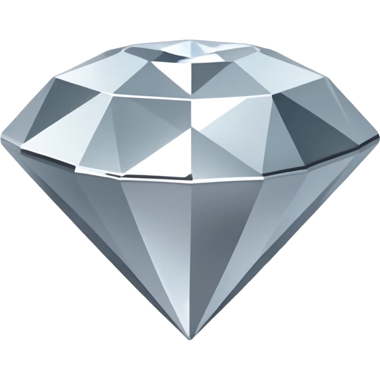 A faceted diamond emoji made of silver chrome, smooth reflective surfaces, soft metallic shine, minimalistic and clean design, iOS emoji style, centered on white background, soft studio lighting emoji