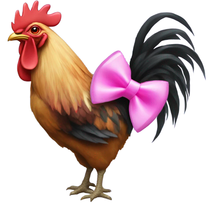 Rooster with a pink bow and a toy gun emoji