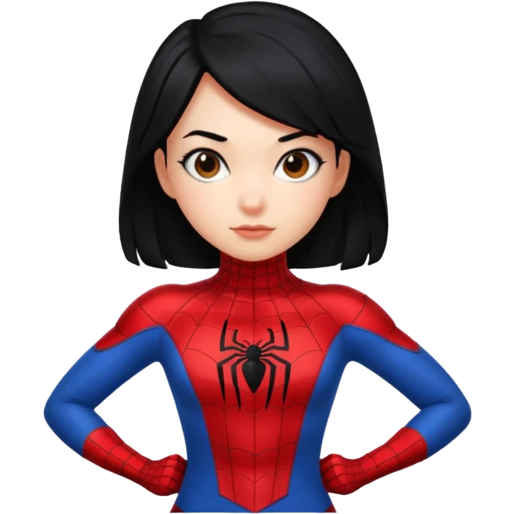 emoji of a girl with black hair wearing a Spiderman suit emoji