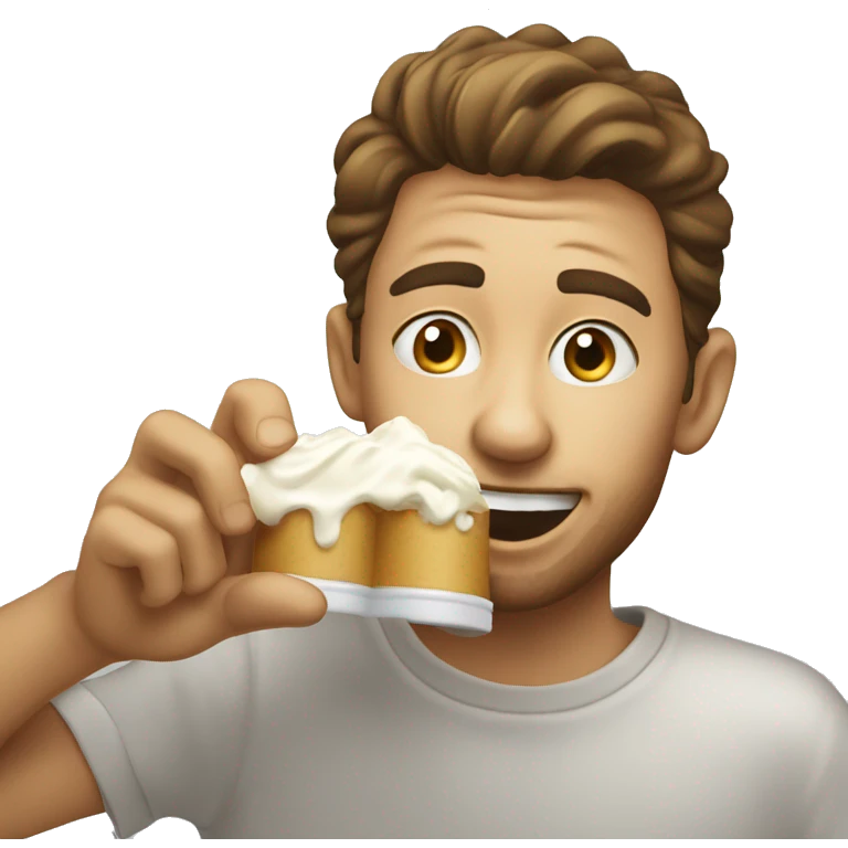 young man eating whippe cream from can emoji
