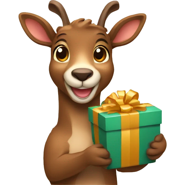 happy smiling brown chamois holding gift emoji