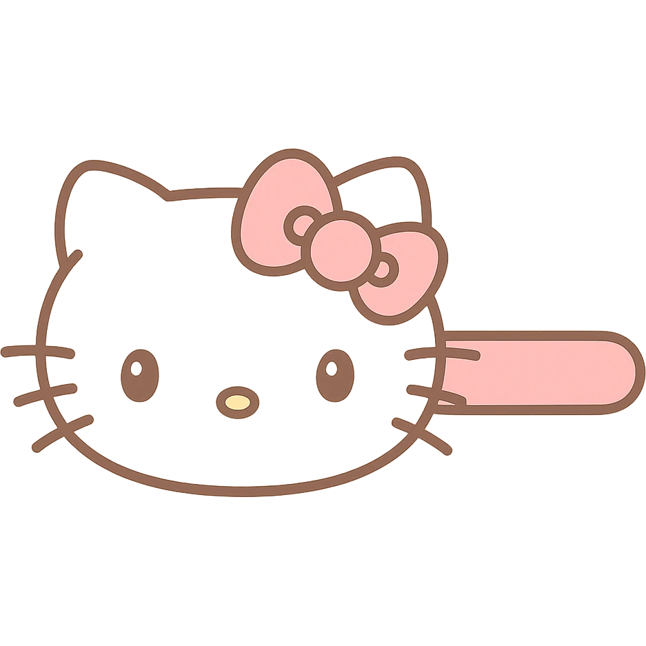 cute Hello Kitty hair pin, pink and white, shaped like Hello Kitty's face with a bow, kawaii style emoji