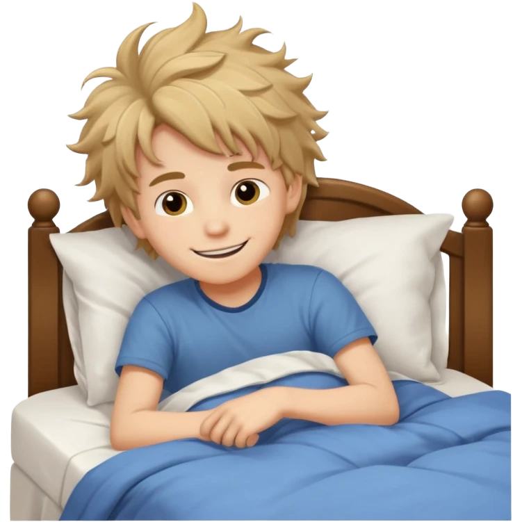 create emoji of a boywho is lying in the bed  in the morning and its time to wake up he should smile  emoji
