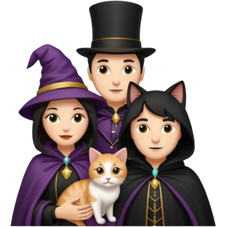 magician couple and their pet cat emoji