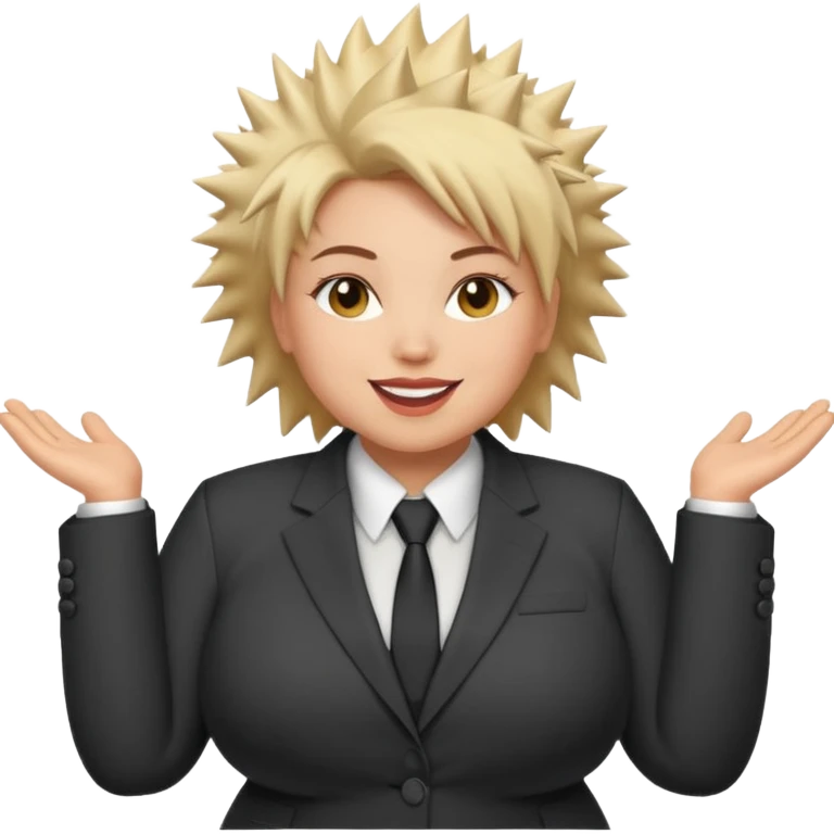 fat spiky haired happy woman with suit emoji