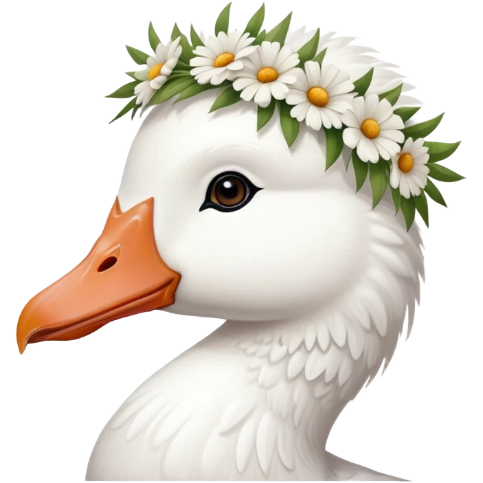 white goose with a flower crown facing left emoji
