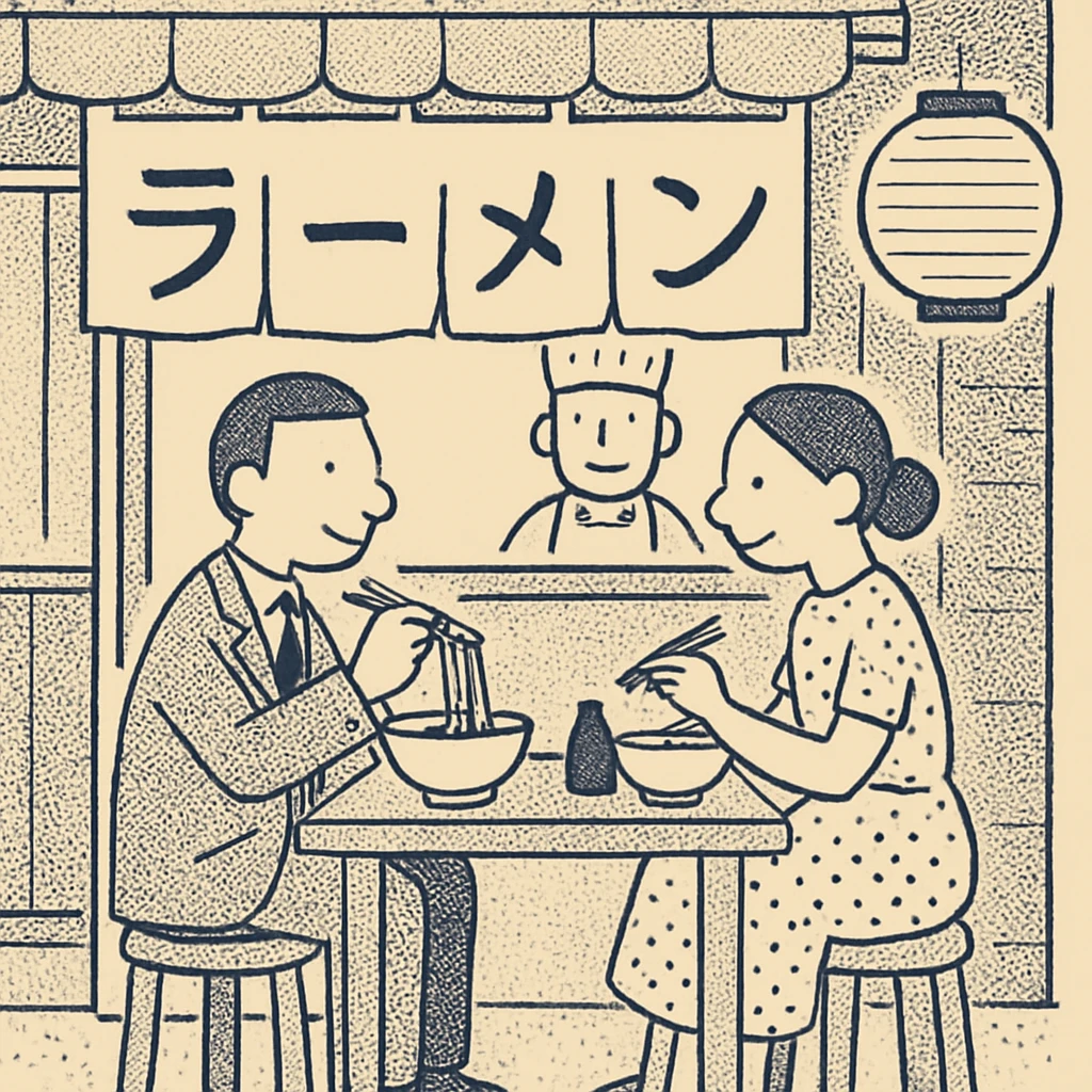 couple dining in Japanese street cafe
 emoji
