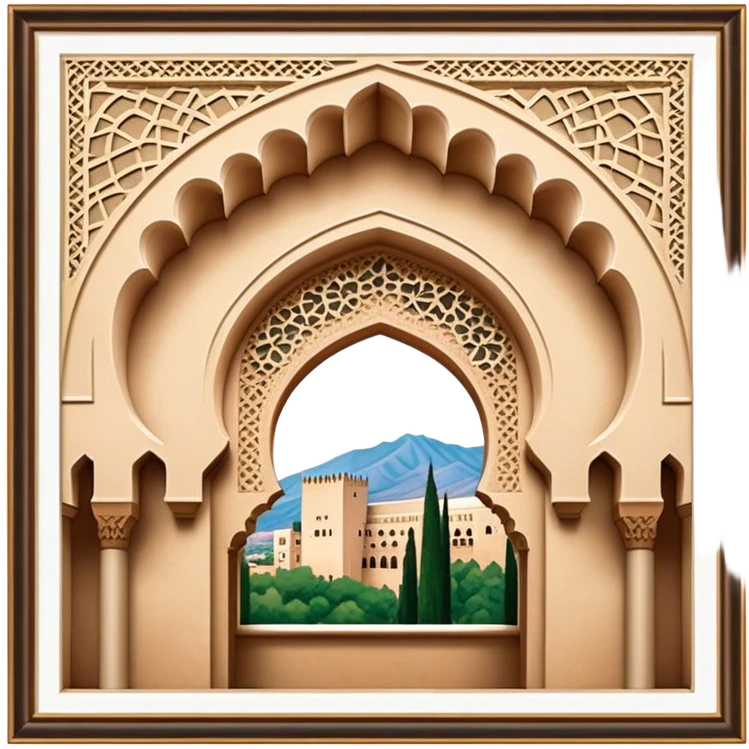 Realistic Alhambra de Granada Landmark Emoji, showcasing the Moorish palace’s intricate arches, geometric patterns, and historic fortress walls. emoji
