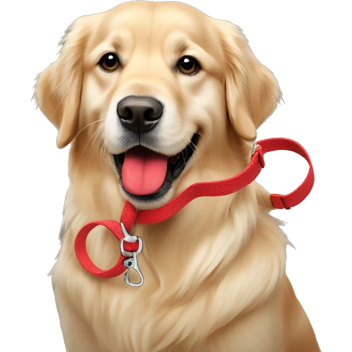 English Golden retriever holding red leash in mouth emoji
