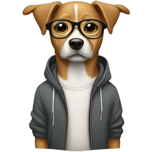 Dog with a hoodie and glasses emoji