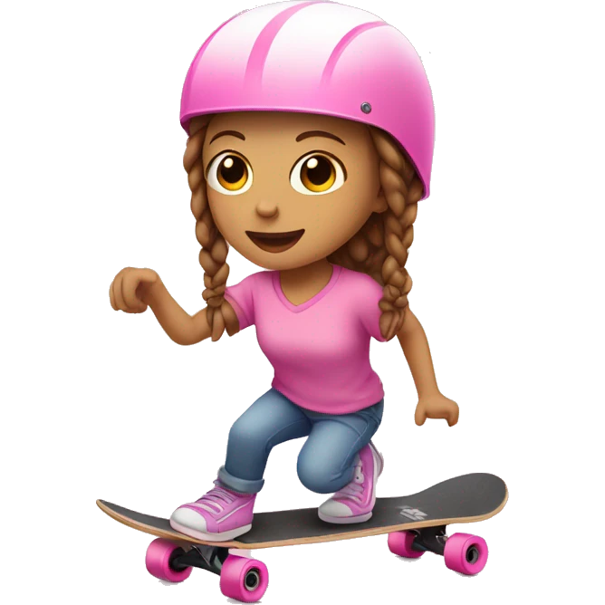 white little girl, brown hair with braids, with pink helmet skateboarding emoji