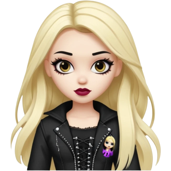 split dye leftside blonde rightside black hair, pretty bratz baddie, gothic clothes emoji