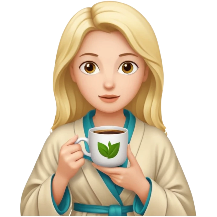 Woman drinking coffee and The edges of the eyes are wide open in the morning emoji