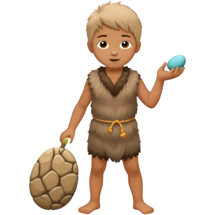 A barefoot child in fur tunic playing with a small stone toy.



















 emoji