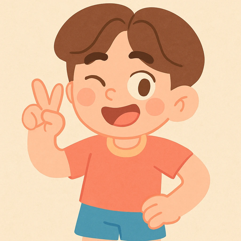 boy with brown hair and a middle part, soft pastel illustration style emoji