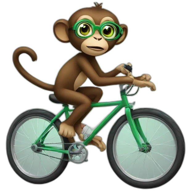 Monkey with green eyes and spectacles on bike emoji