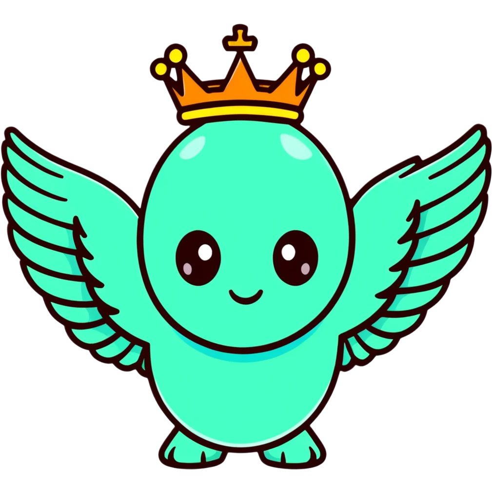 divine character with wings, crown, glowing background, power effect emoji