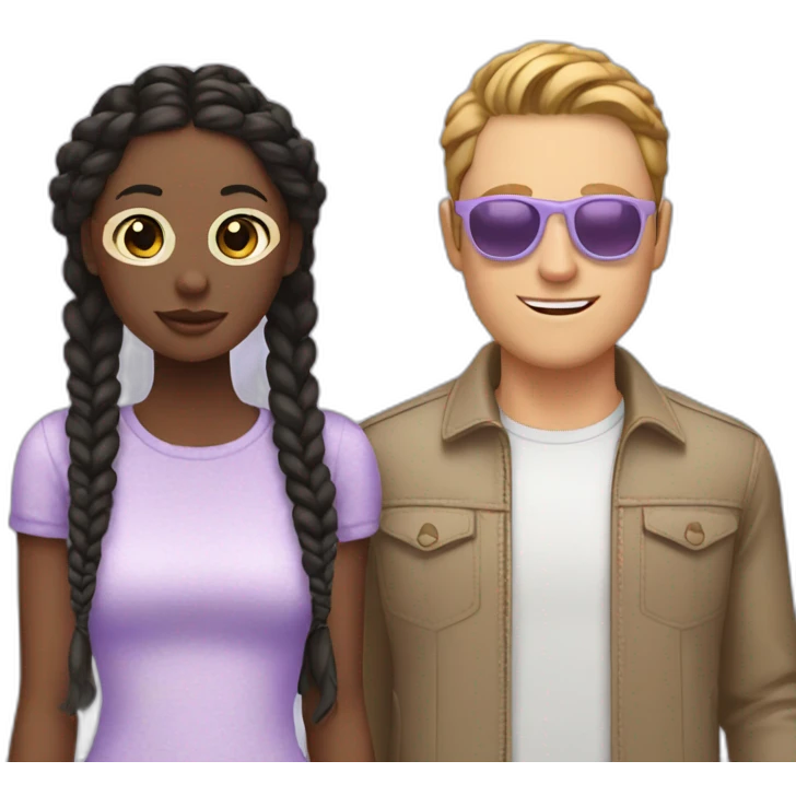 white man with brown hair sunglasses and a black woman with braids wearing a pastel lavender top emoji
