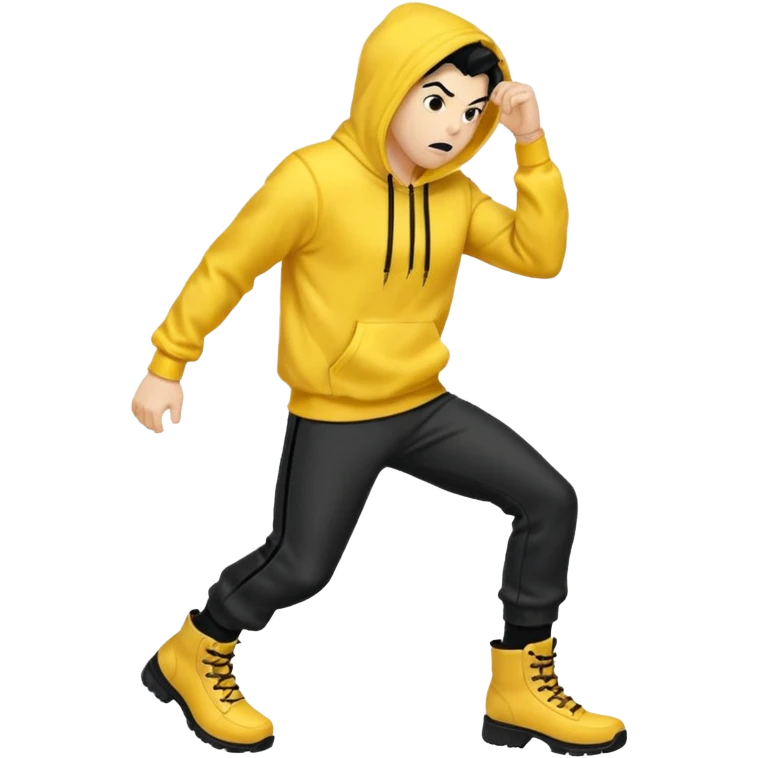Invincible from the show invincible but whering a yellow hoodie and the mouth covered whering black pants and black boots emoji
