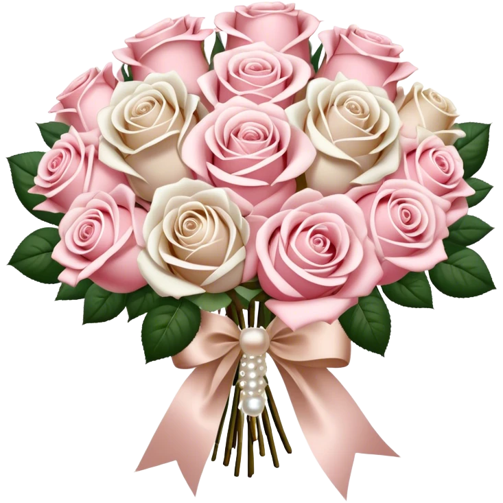 beautiful large aesthetic bouquet of roses in vintage style of white and powder pink color obligatory pearl beige silk ribbon  emoji
