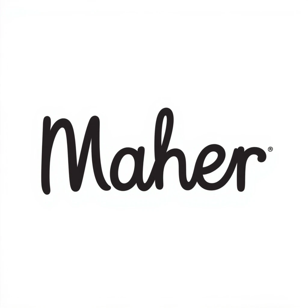 the name 'Maher' in handwritten doodle style, optimized for Slack emoji size, transparent background emoji