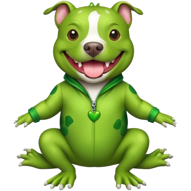 pit bull smiling wearing a froggy suit  emoji