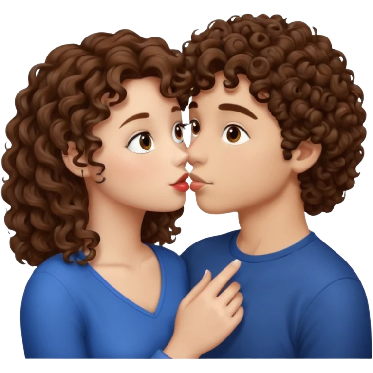 A girl with curly hair and a boy with haïr brun kiss emoji