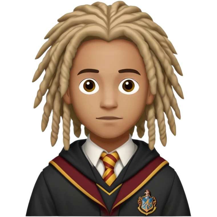 Luke Youngblood is Lee Jordan in harry potter, wear hogwarts uniform, dreadlocks hair emoji