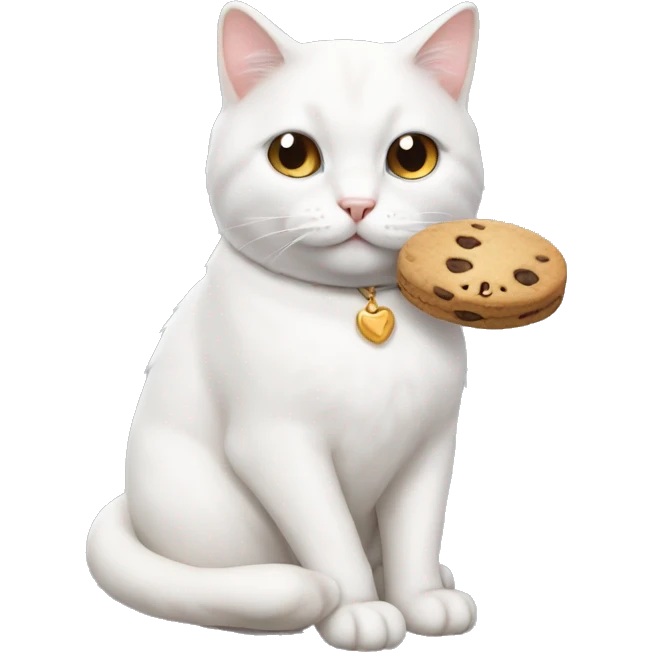 White cat with cookie on its chest  emoji