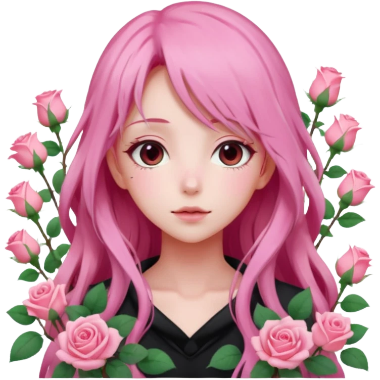 Gorgeous dreamy pastel pink anime lady roses with long hair emoji