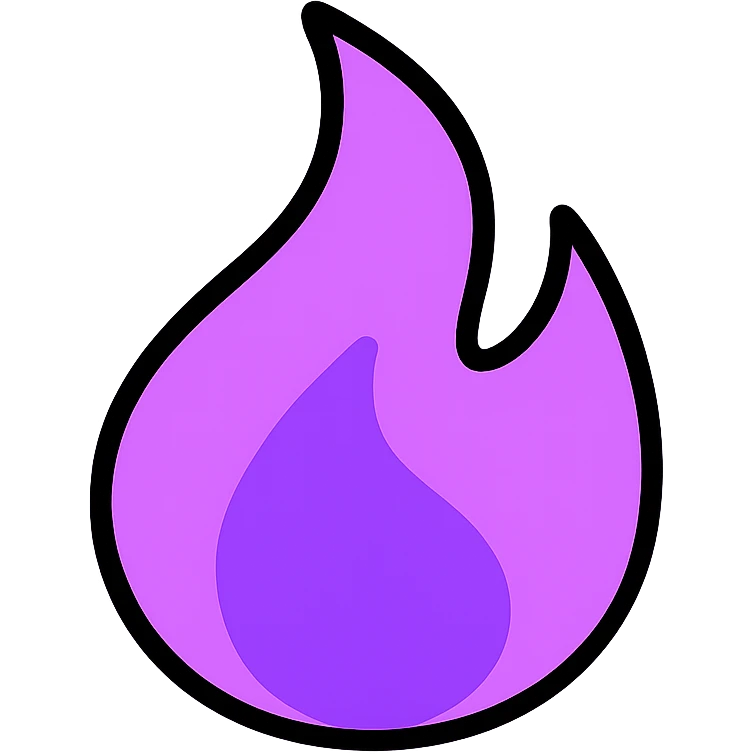 smooth purple gradient flame, minimal, icon-like emoji
