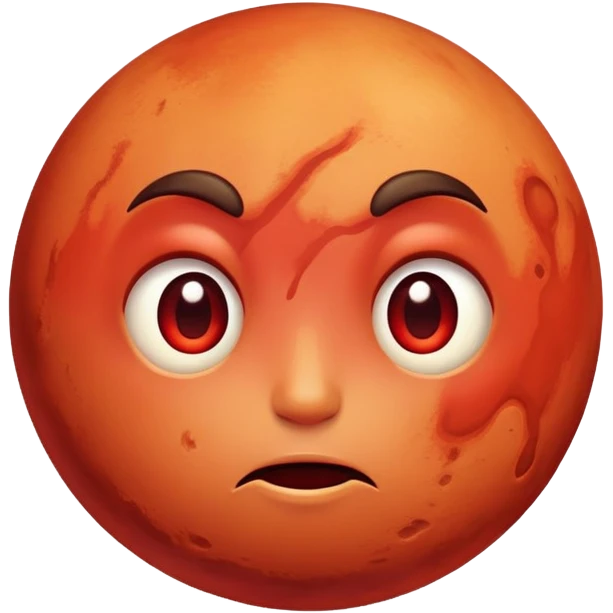Mars planet with red surface and a hot sweating face with flushed cheeks emoji
