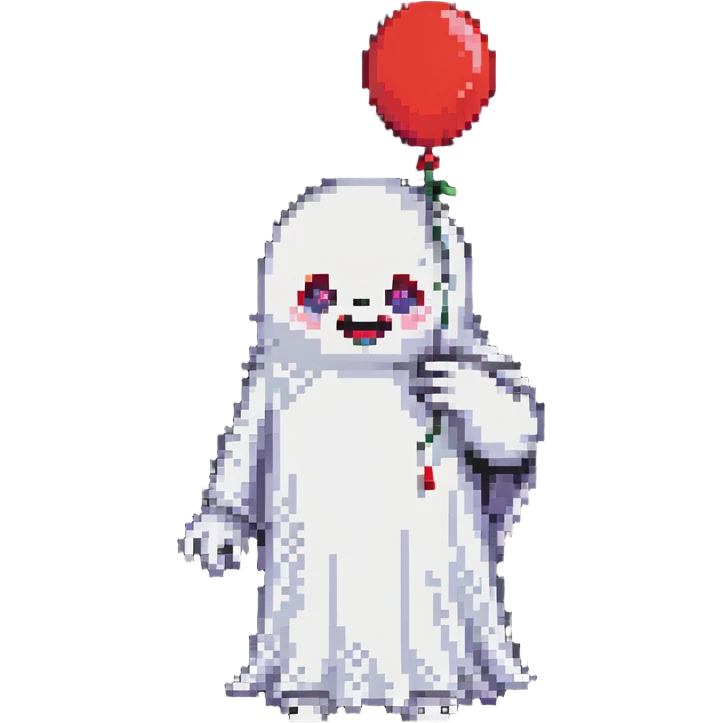 cute ghost holding a red balloon emoji