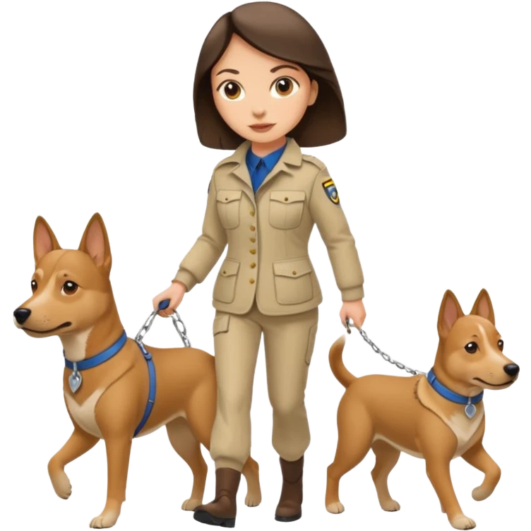 White brunette woman walking a beige guard dog emoji