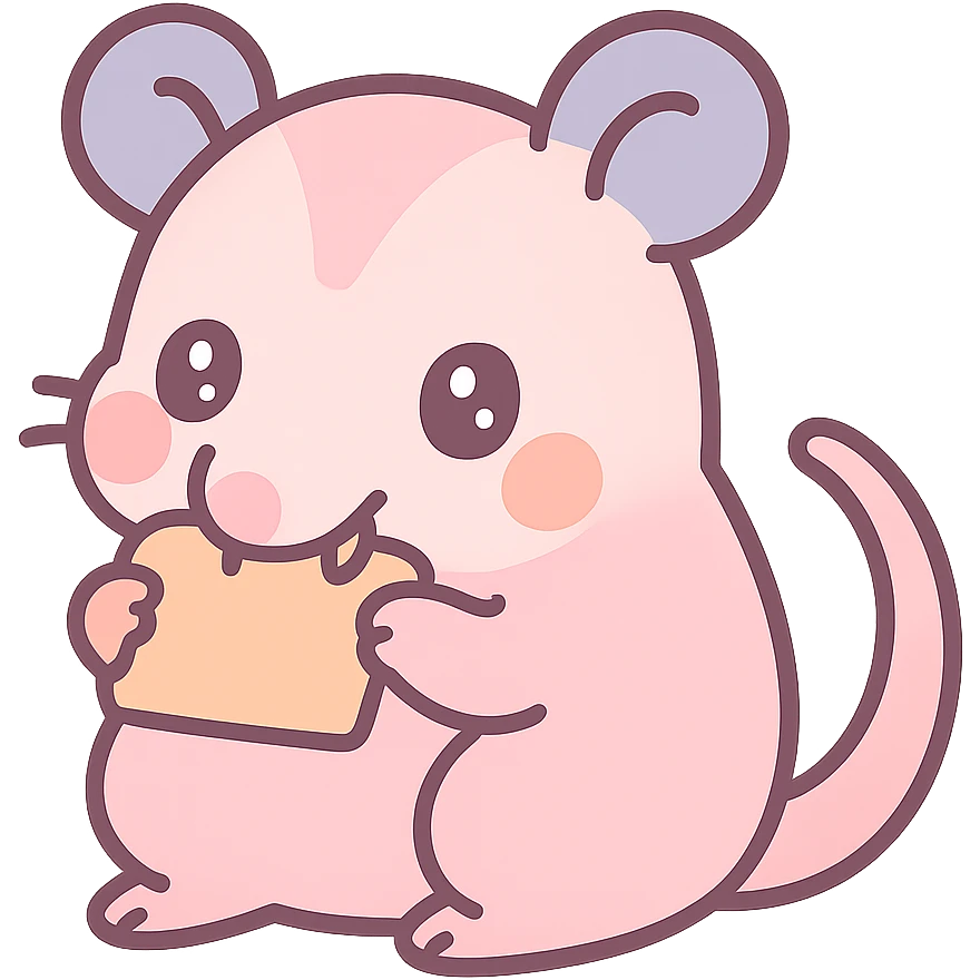 pink possum biting something, kawaii style emoji