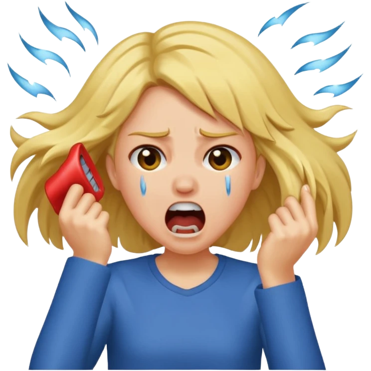 Girl ripping hair out yelling holding hair crying  emoji