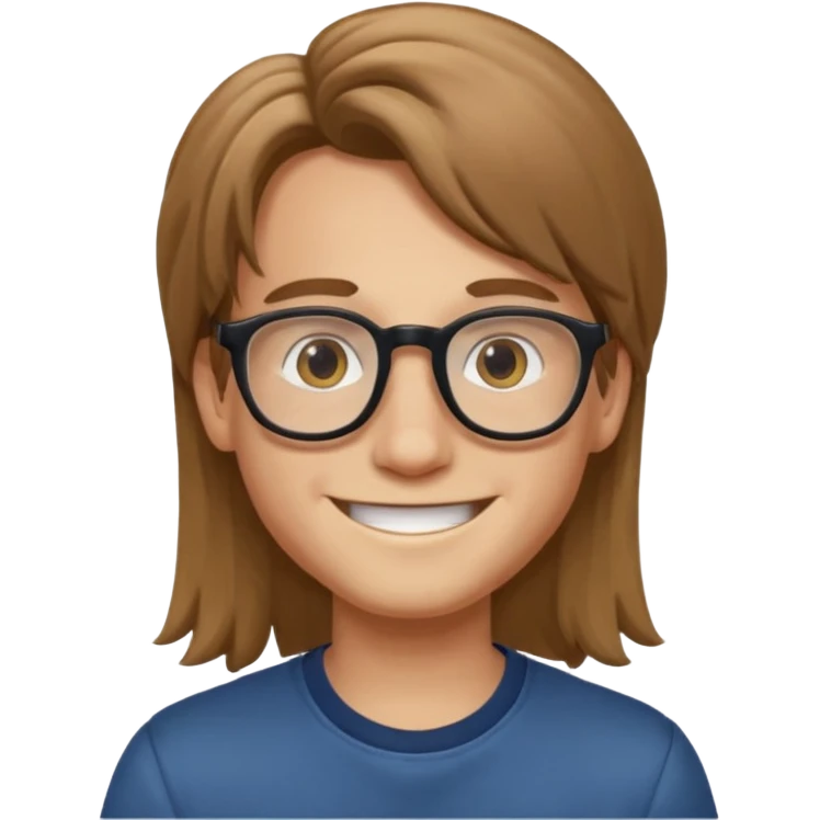 Studio ghibli boy smiling with long hair and glasses emoji