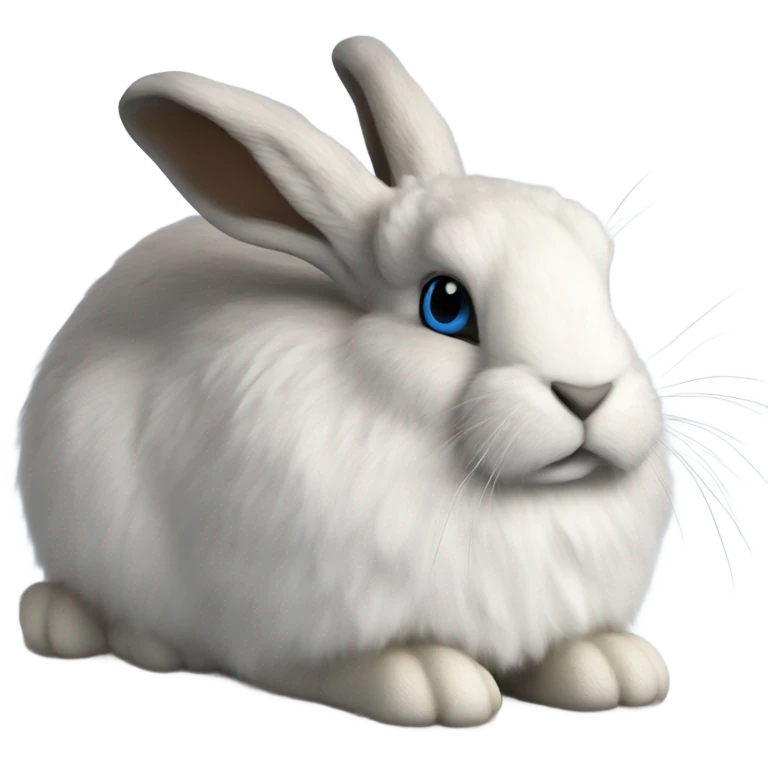snowshoe hare very fluffy, no legs. laying down, side view, blue eyes emoji