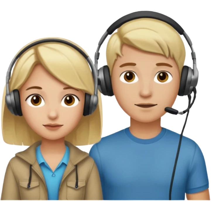 pc gamer very blonde boy and latina girl with brown hair  headsets emoji