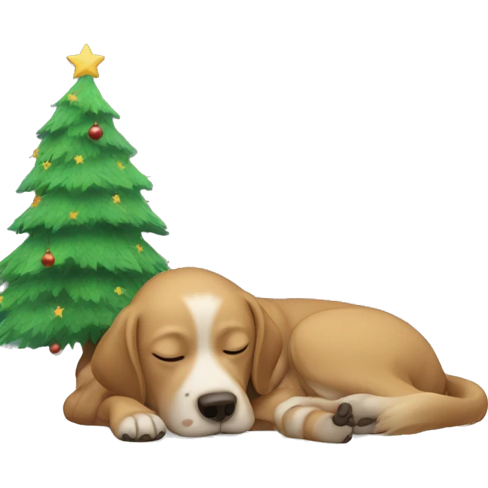 Dog asleep under Christmas tree emoji